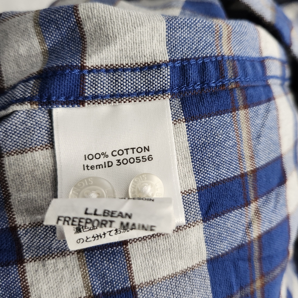 L.L. BEAN Signature Slim‎ Fit Oxford Shirt Untucked Fit Blue White Plaid Medium - Picture 7 of 11